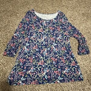 Talbots Woman Navy Blue Floral 3/4 Sleeve Rayon Blouse Top Plus Size 2X